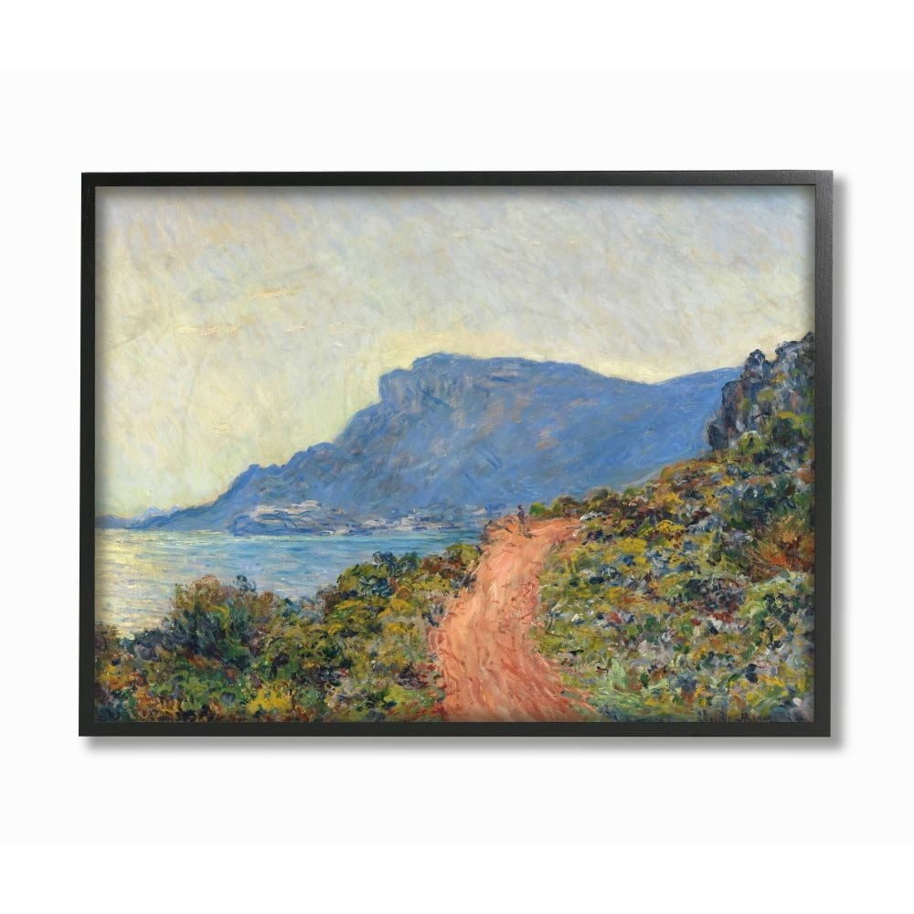 Stupell Industries Cliff Road Ocean Mountain Landscape Monet Classic Painting Black Framed Art Print Wall Art, 11x14, by Claude Monet