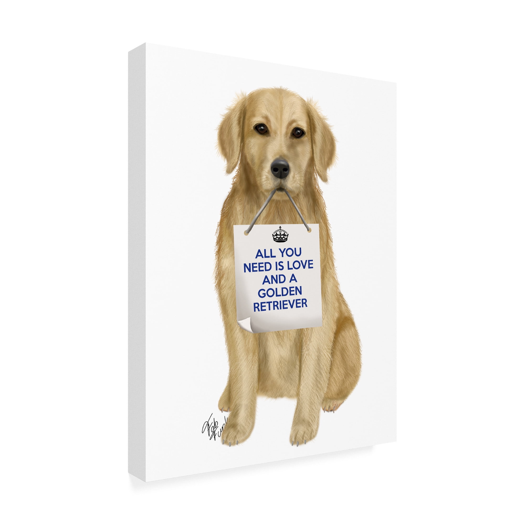 Trademark Fine Art 'Love and Golden Retriever' Canvas Art by Fab Funky