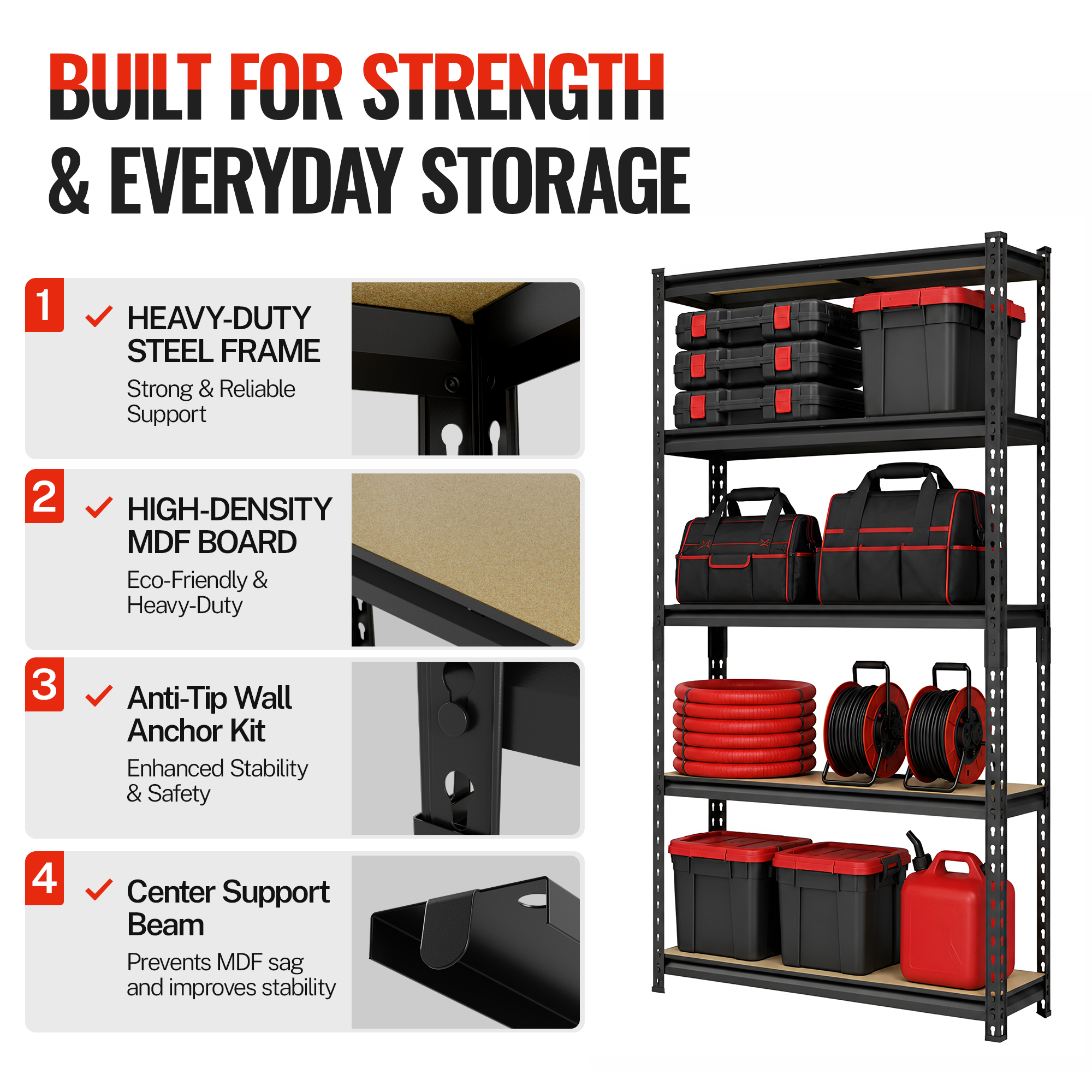 WorkPro 5-Tier Heavy-Duty Storage Shelf, 28"W x 12"D x 60"H, Black photo 5