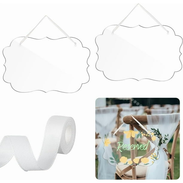 2 Letreros colgantes de acrílico transparente de 7.87" x 11.8" para sillas de boda, letreros de asientos reservados, nombres en blanco para personalizar