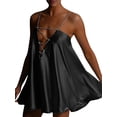 thumbnail image 3 of ITFABS Robe Courte Ligne A à Bretelles Chaîne Col en V Creux Couleur Unie pour Femmes, 3 of 4