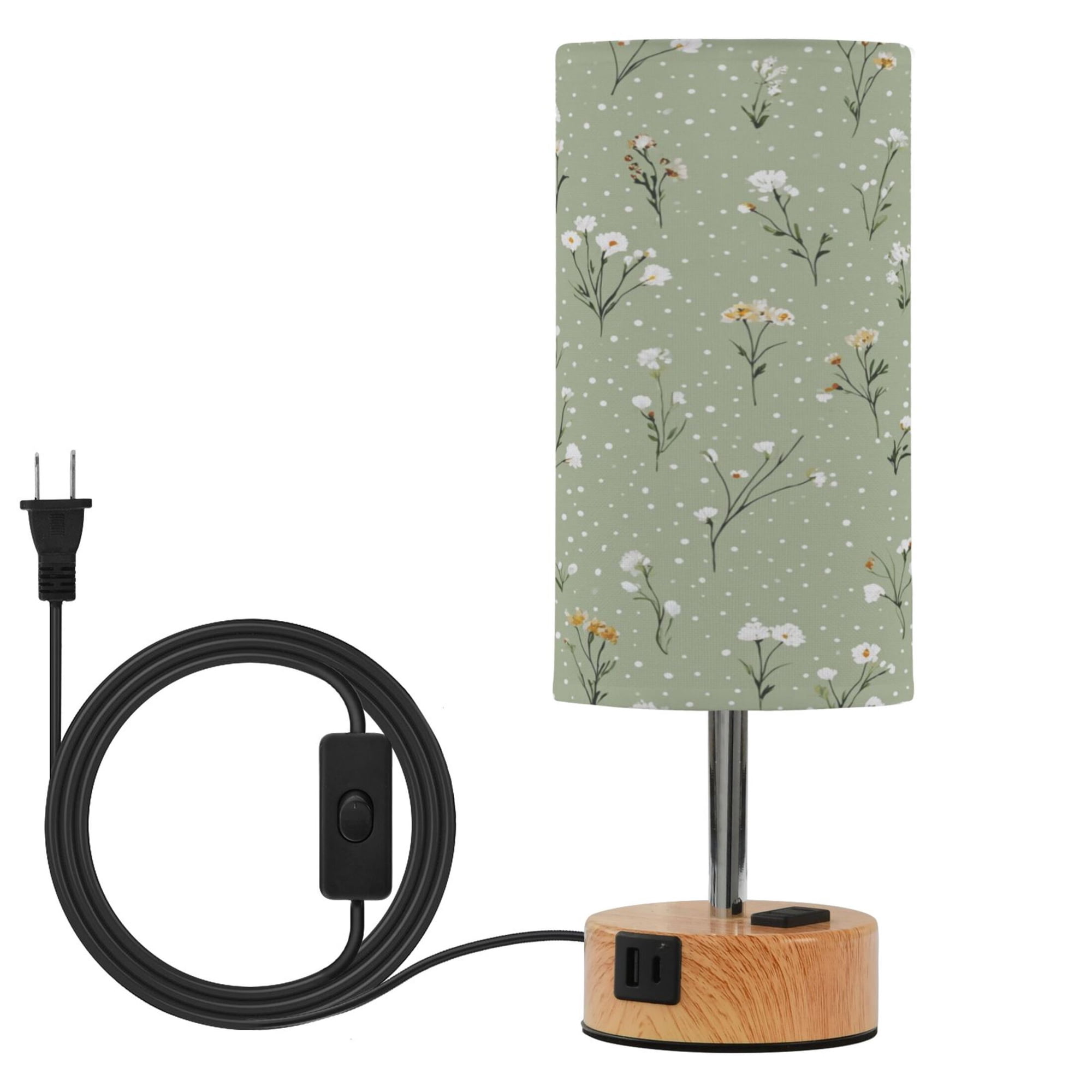 Touch Control Table Lamp with Wood Grain Metal Base 3 Color Temperature Adjustable LED Eye Caring Desk Lamp for Bedroom Study Pale Green Small Floral