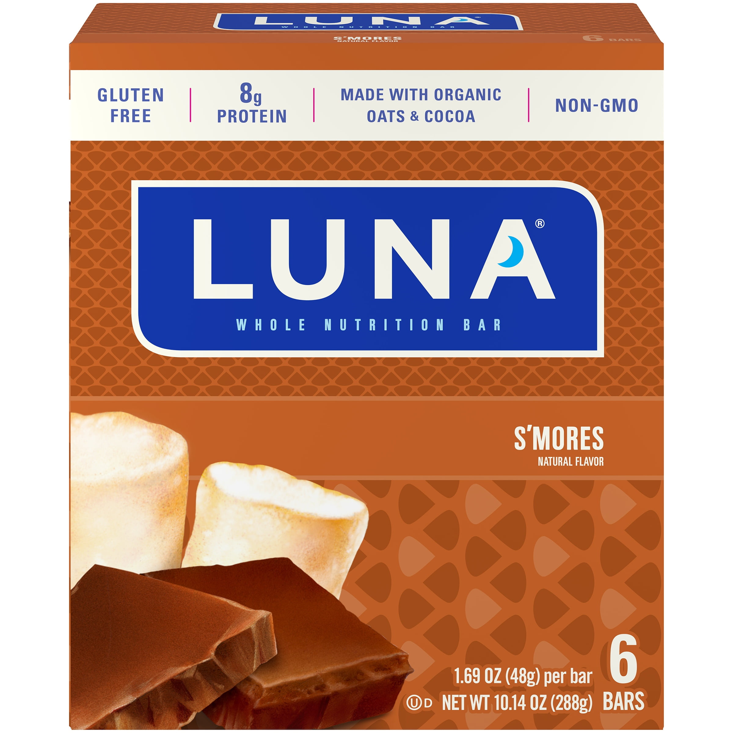 LUNA BAR Gluten Free Bars S'mores Flavor 1.69 Ounce Snack Bars 6