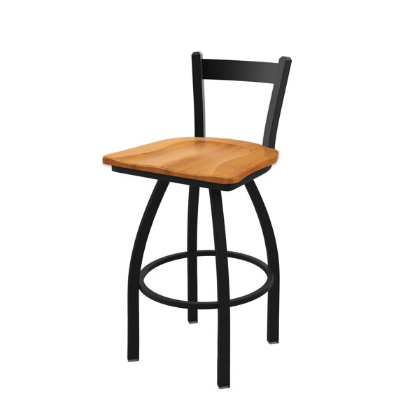 821 Catalina 30" Low Back Swivel Bar Stool with Black Wrinkle Finish and Medium Maple Seat
