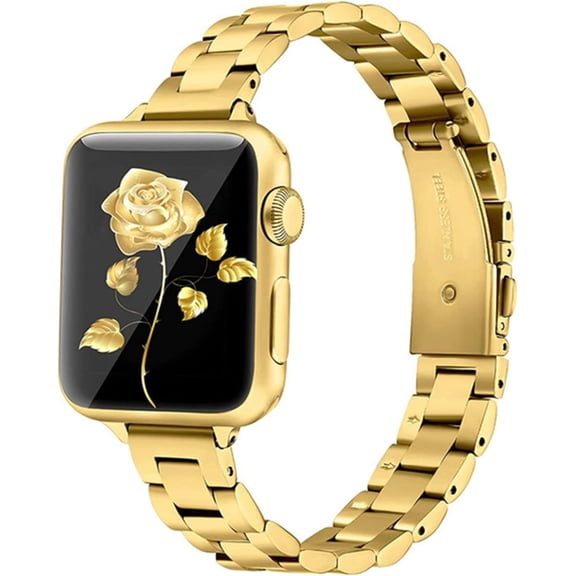 KOMI Strap Compatible with Apple Watch Series Ultra2 Ultra SE 9 8 7 6 5 4 3 2 1 49mm 45mm 41mm 44mm 42mm 40mm 38mm Replacement Stainless Steel Band Wristband for iWatch Accessories Gold