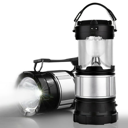 2-in-1 Solar Lantern Rechargeable Flashlight Collapsible LED Lantern for Camping, Hiking, Emergency, Survival, Hurricane, Storm, (Best Rechargeable Led Lantern)