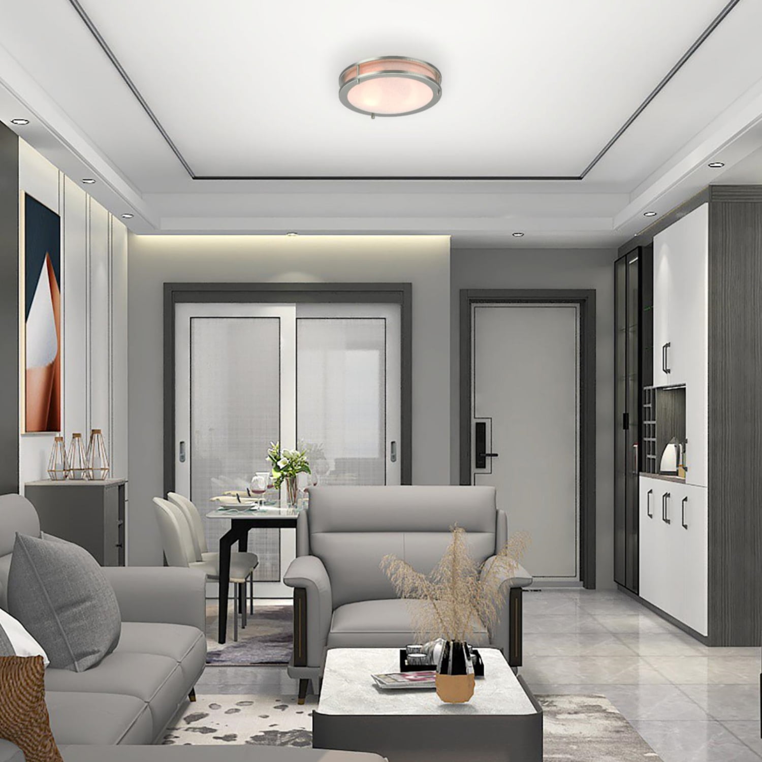 Better Homes &Gardens 11.81in Round Modern LED Ceiling Light Frosted Glass, Satin Nickle, No Bulb