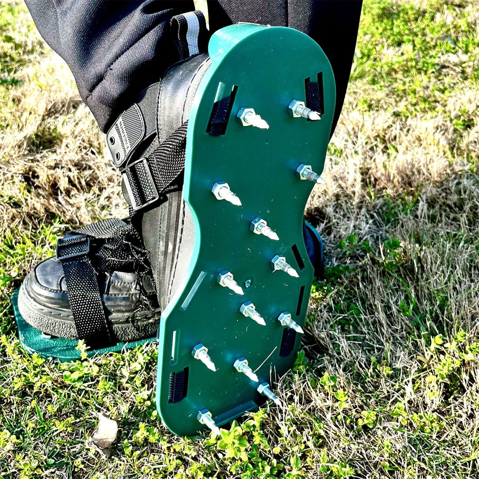 Lawn Aerator Shoes with 1” Spikes for Grass Aeration, Spiked Shoes for Lawn Care, Adjustable Heavy-Duty Strap Fit, Gardening Aerator Tool for Yard, Soil & Epoxy Floors, Green
