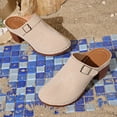 thumbnail image 6 of Pandaie Womens Chunky Stacked Heel Mules Closed Round Toe Heeled Slip on Clogs Suede Buckles Casual Backless Pumps Loafers Shoes Beige Size 6, 6 of 9