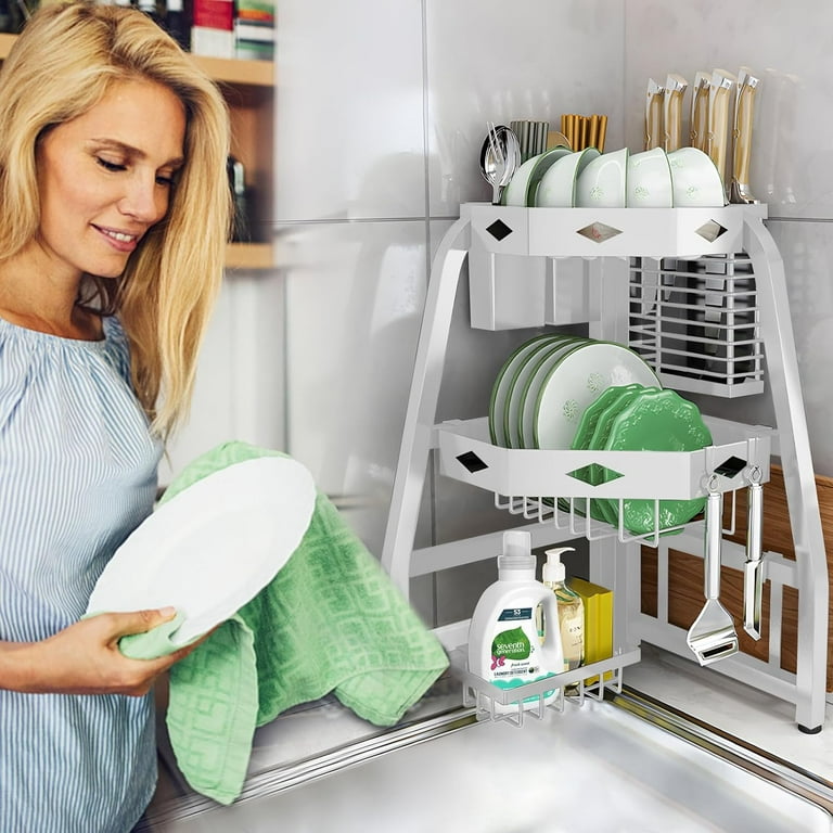 Over Sink Corner Kitchen Sink Dish Rack Folding Dish Drying Rack