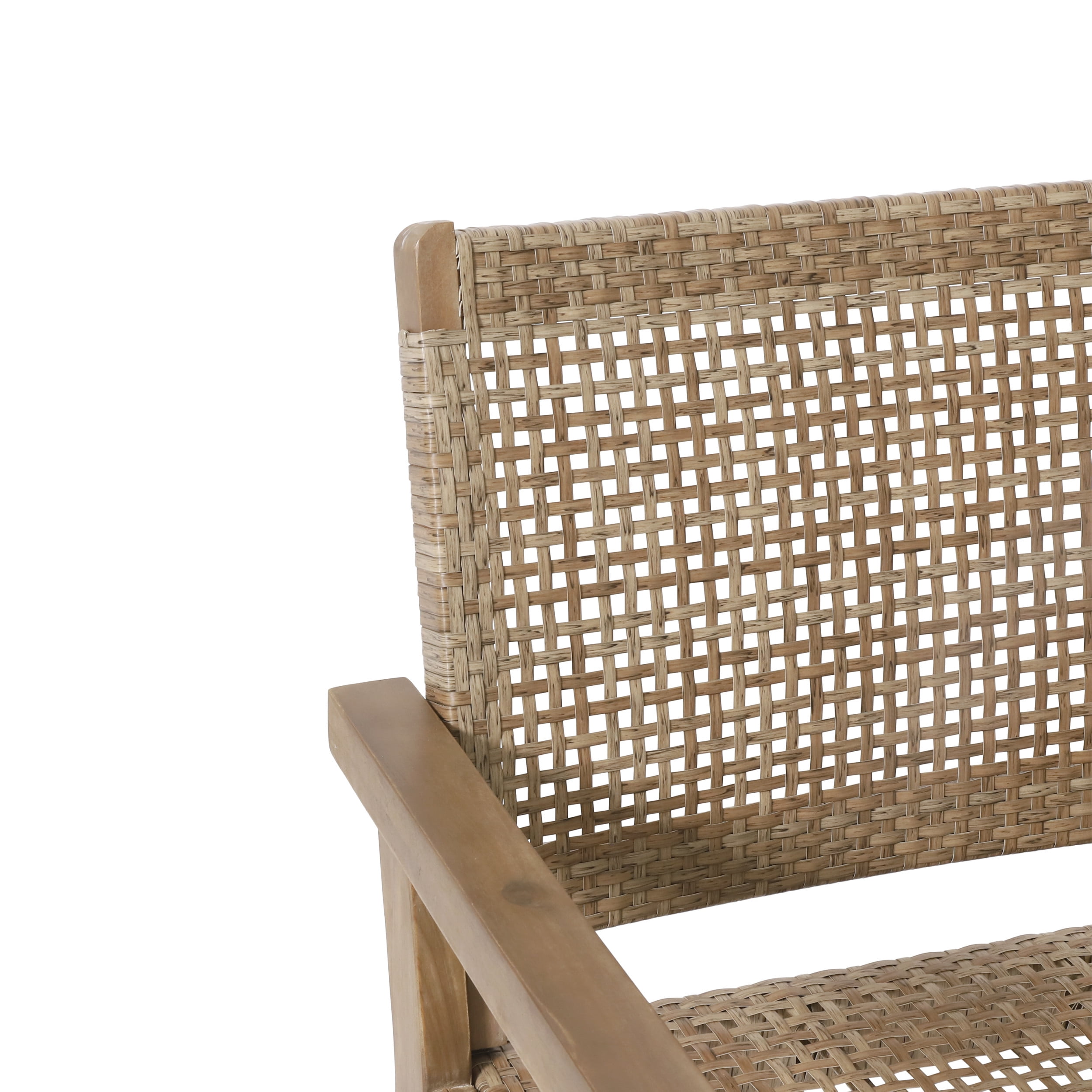 Coloma Wicker and Acacia Wood Outdoor Loveseat, Light Multibrown and Light Brown