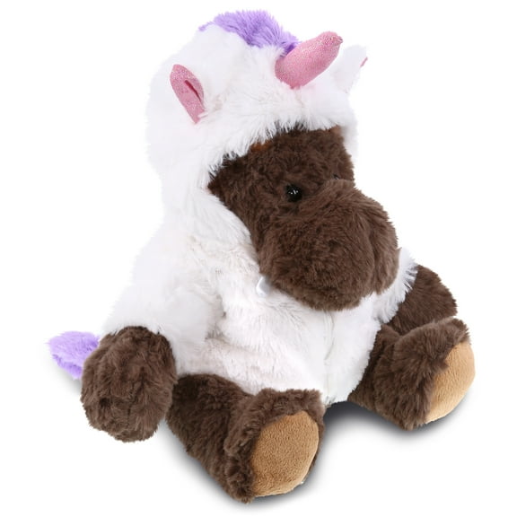 DolliBu Moose with Red Plaid Hoodie Unicorn Plush Stuffed Animal Toy - Super Soft Moosecorn Dress Up with Removable Plush Unicorn Outfit, Cute Fantasy Gift - 10 Inches