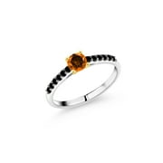 Angle View: Gem Stone King 10K White and Yellow Gold RingBlack Diamond Set With 5mm Round Poppy Topaz