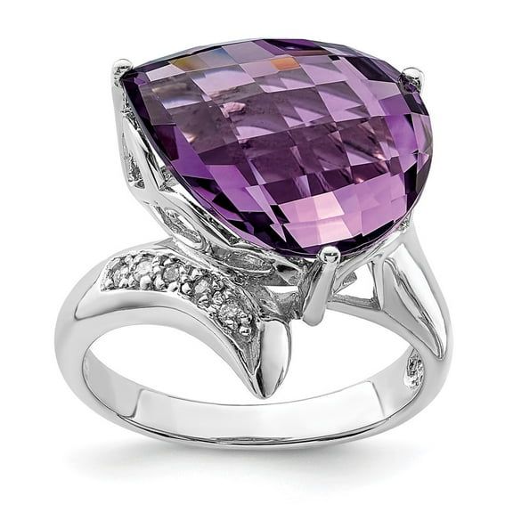 Auriga 925 Sterling Silver Rhodium Plated Amethyst and Diamond Solitaire Ring Size 7 for Women