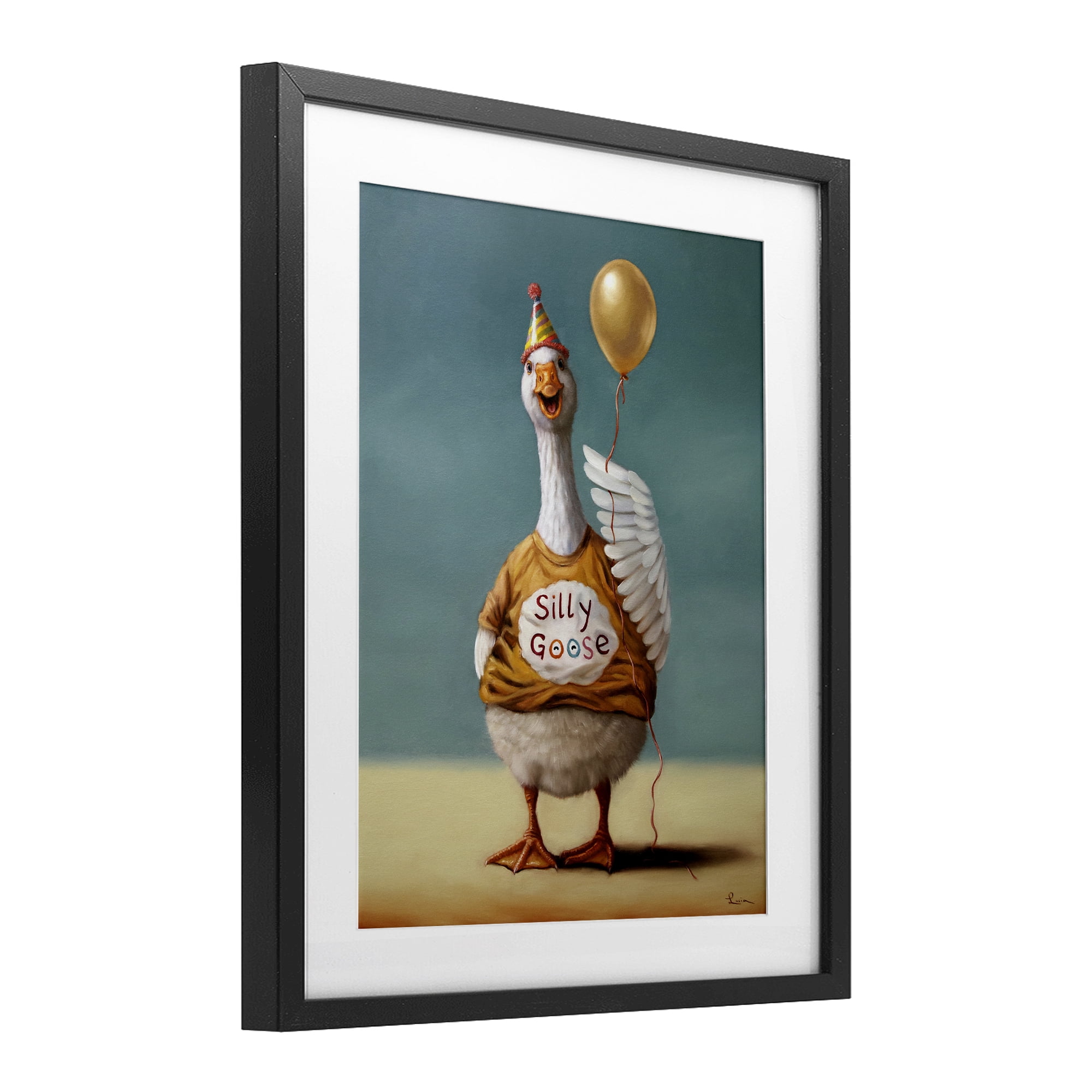 Stupell Industries Silly Goose with Balloon Black Framed Print Under Glass, design by Lucia Heffernan