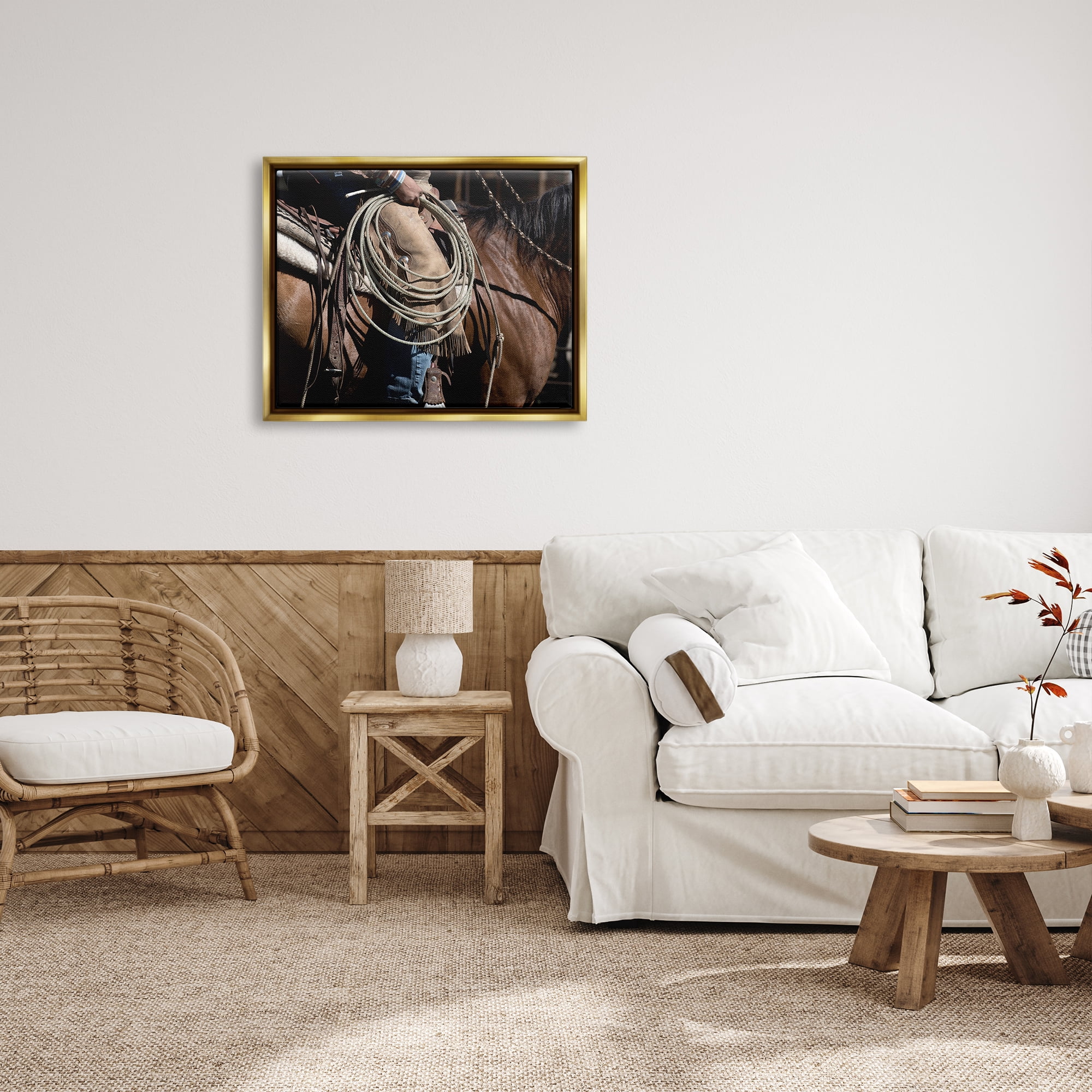 Stupell Industries Southwestern Cowboy & Lasso Beauty & Fashion Photography Gold Floater Framed Art Print Wall Art, 31 x 25