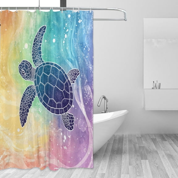 Turtle in Rainbow Ocean Shower Curtains with 12 Hooks Waterproof Bathroom Decor 66" x 72"