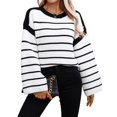 thumbnail image 2 of Women'S Striped Knit Oversized Fall Sweaters Trendy Clothes Crewneck Winter Pullover Sweater Black M, 2 of 9