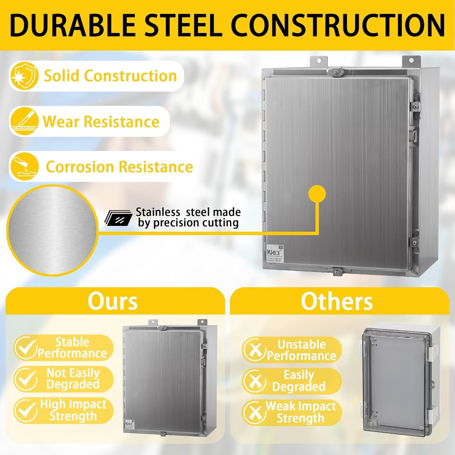 Steel Electrical Enclosure Box 12 x 8 x 8 304 Stainless Steel Explosion Proof Electrical Box IP66 Waterproof & Dustproof Outdoor/Indoor NEMA 4X Stainless Steel Enclosure