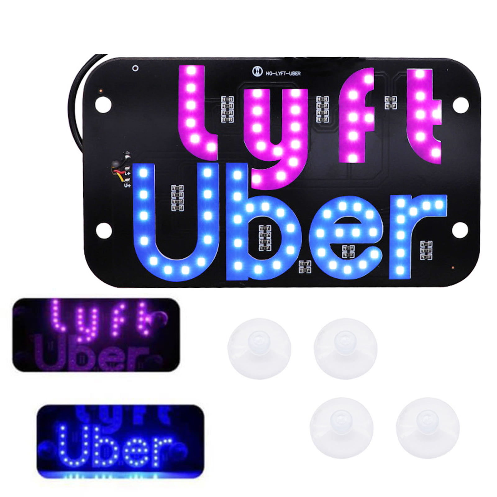 Ice Blue Glow Sign Light Decal Stickers with 6 Suction Cups Flashing Hook on Car Front Window with DC12V Car USB Socket LED USB Sign Light for Car 