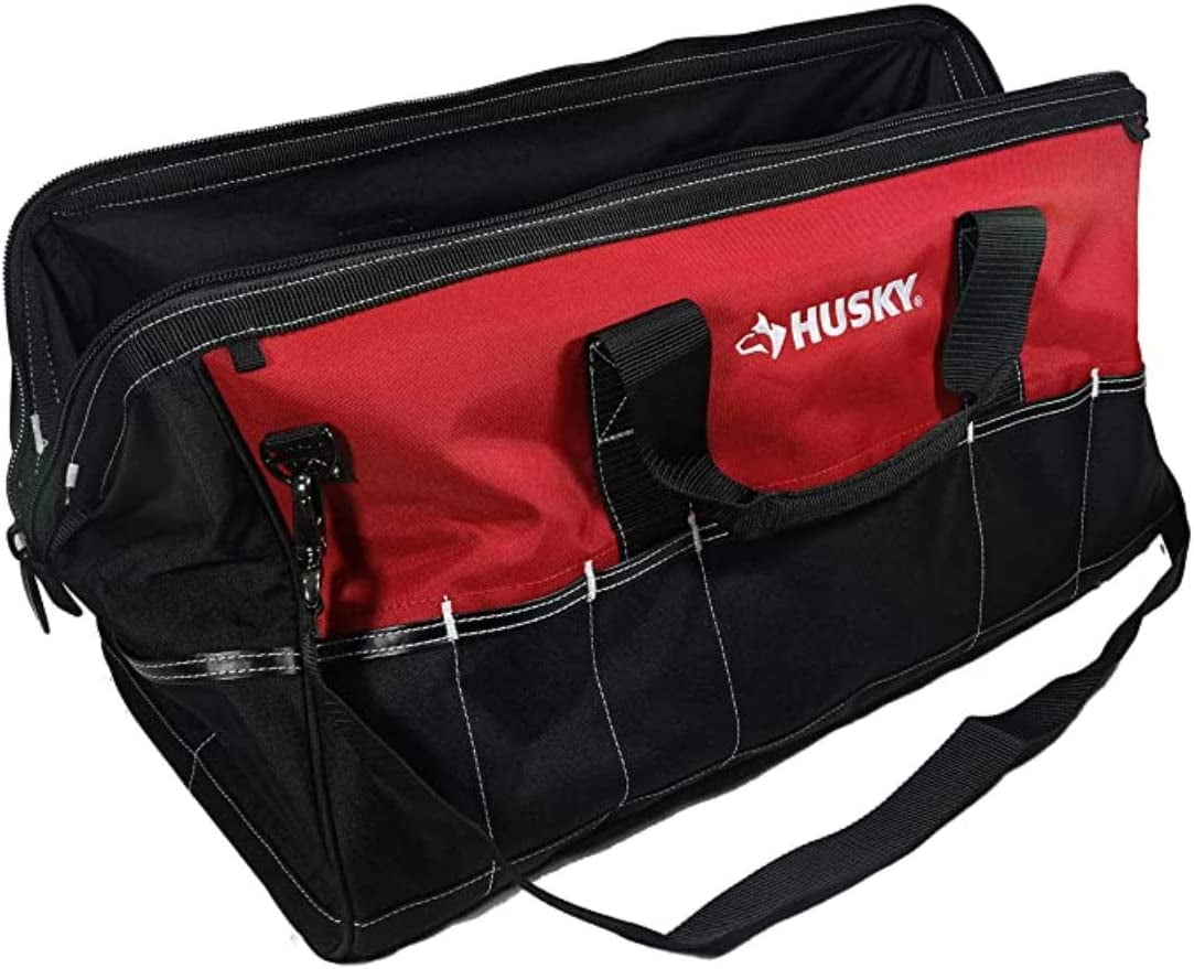 Husky 24in 16 Pocket Zippered Tool Bag, Red/Black