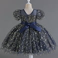 thumbnail image 5 of AUNVITO Girls Bubble Sleeve Round Neck Star Sequins Mesh Tulle Princess Party Dress Short Sleeve Evening Gown, 5 of 5