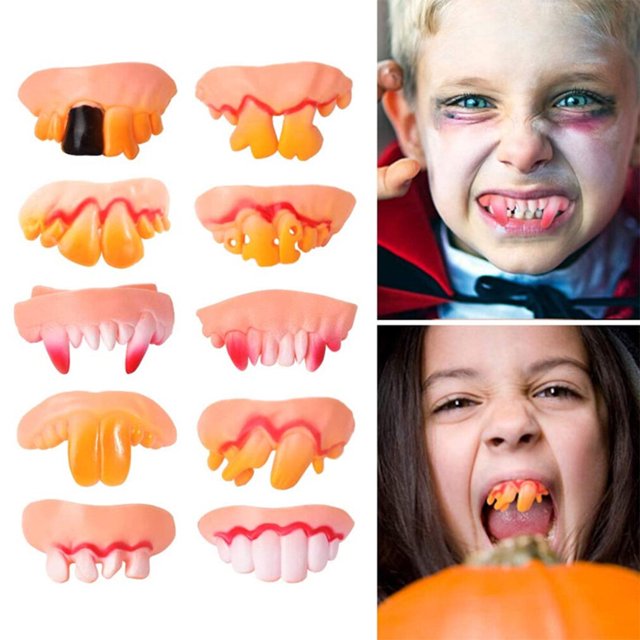 10 Uds. De dientes feos de Halloween, fiesta divertida, dientes falsos podridos, modelo de dentadura, broma, trucos divertidos, broma divertida, dientes postizos