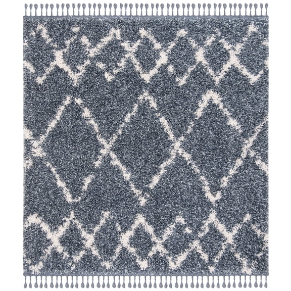 SAFAVIEH Pro Lux Marcus Geometric Shag Area Rug, Blue/Creme, 6'7" x 6'7" Square