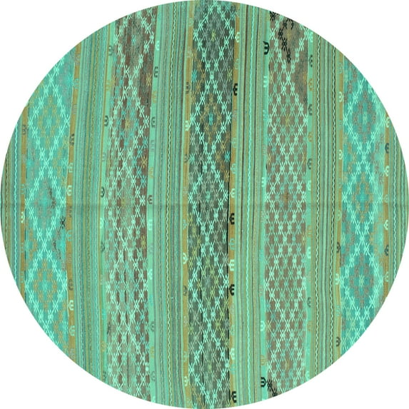 Ahgly Company Machine Washable Indoor Round Southwestern Turquoise Blue Country Area Rugs, 4' Round