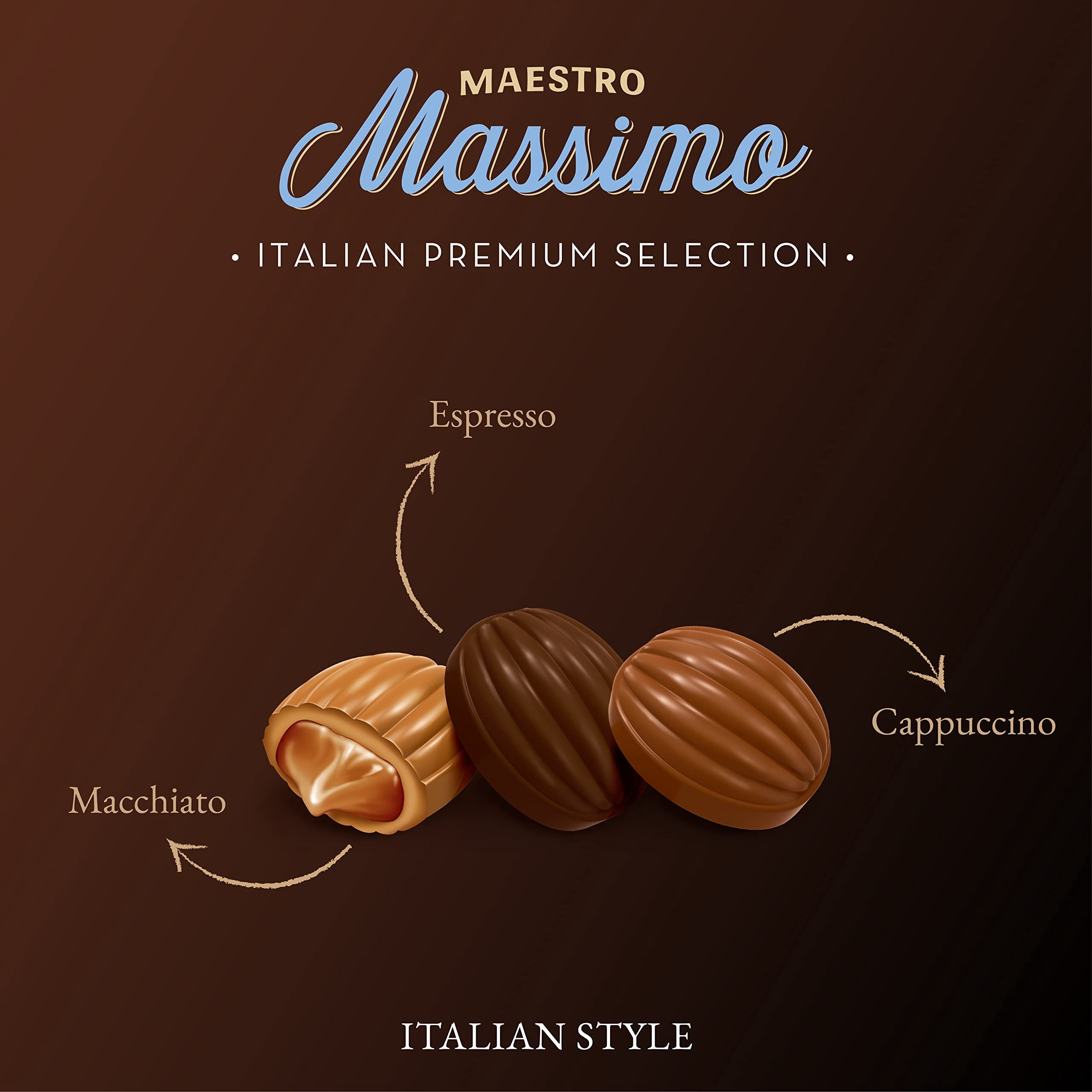 Maestro Massimo Hard Coffee Candy with Filling - Macchiato, Espresso, Cappuccino - Individually Wrapped - A Delightful Gift for Coffee Lovers (Pack of 1)