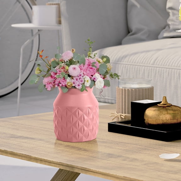 EDHITNR Imitation Porcelain PE Plastic Vase, High Glaze Durable Home Decor Vase, Decorative Planter for Dried Flowers Wet Flowers Centerpiece Table Decor, Pink