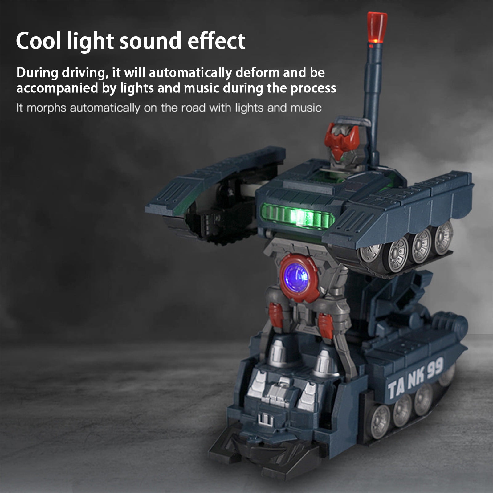Fufafayo 2Pcs Universal Deformation Tank CarToy, Transforming Robot Vehicle with Light and Sound, Simulation Model Glow in The Dark, Tracked Wheels Motorized Action Figure for BoysKidsGift