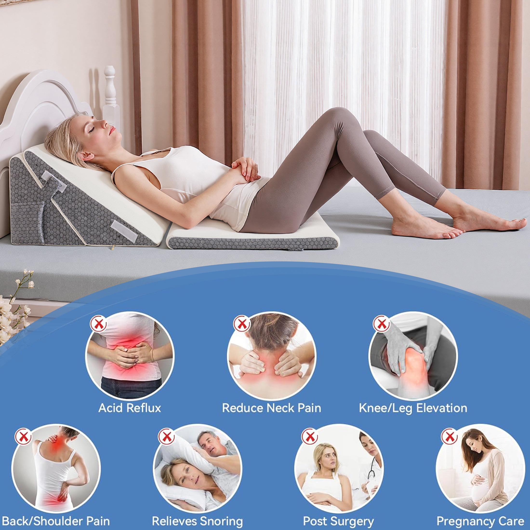 WANALIT Bed Wedge Pillow for Sleeping, Adjustable Orthopedic Pillow for Acid Reflux, Back & Snoring Relief, Post-Surgery Recovery, High Density Foam Wedge Pillow Set, White