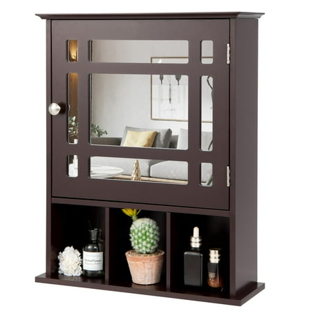 Giantex Bathroom Medicine Cabinet with Mirror, Wall Mounted Hanging Storage Organizer with Adjustable Shelf, Mirrored Storage Cabinet for Indoor Bathroom (Brown)