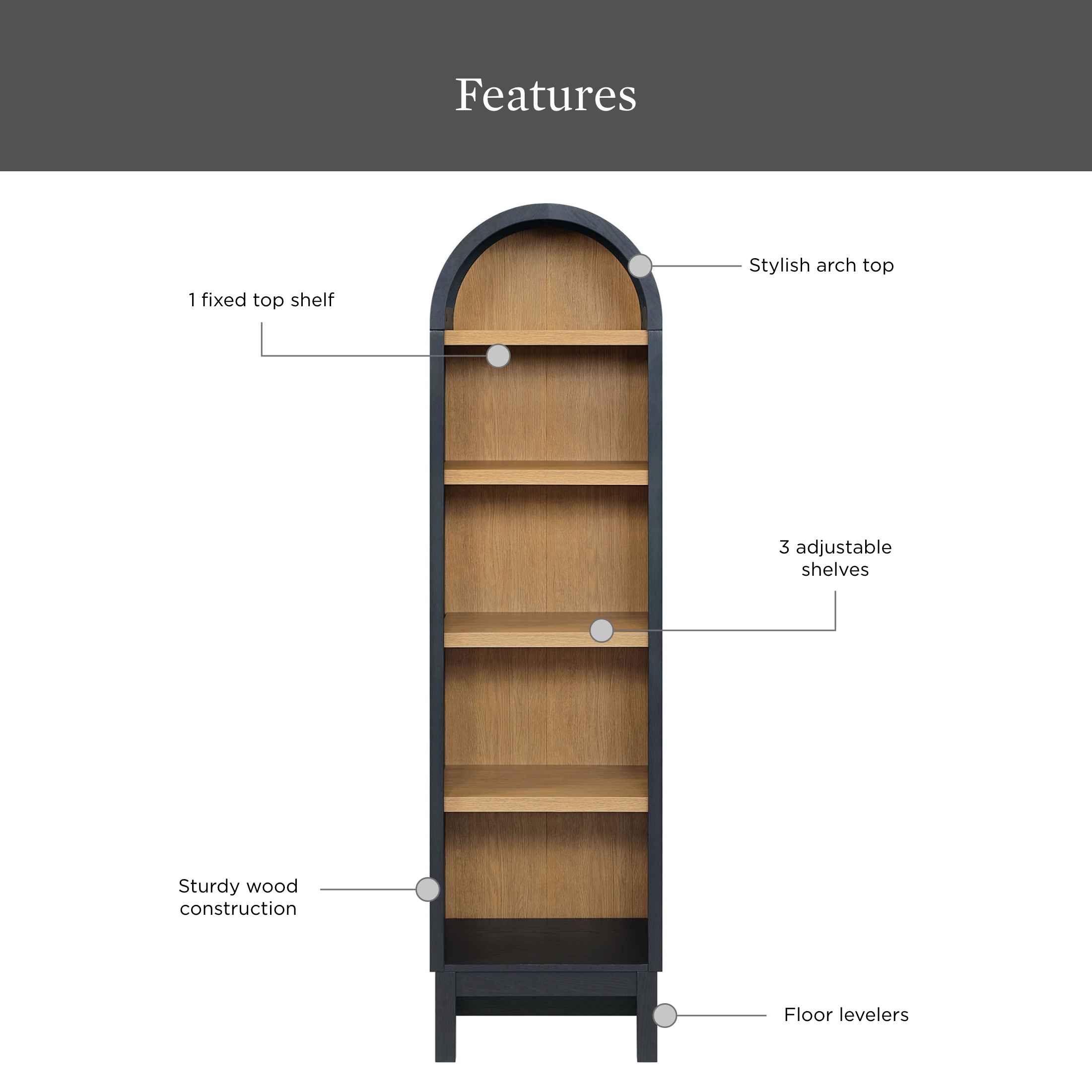 Better Homes & Gardens Juliet Narrow Arch Bookcase, Black photo 2