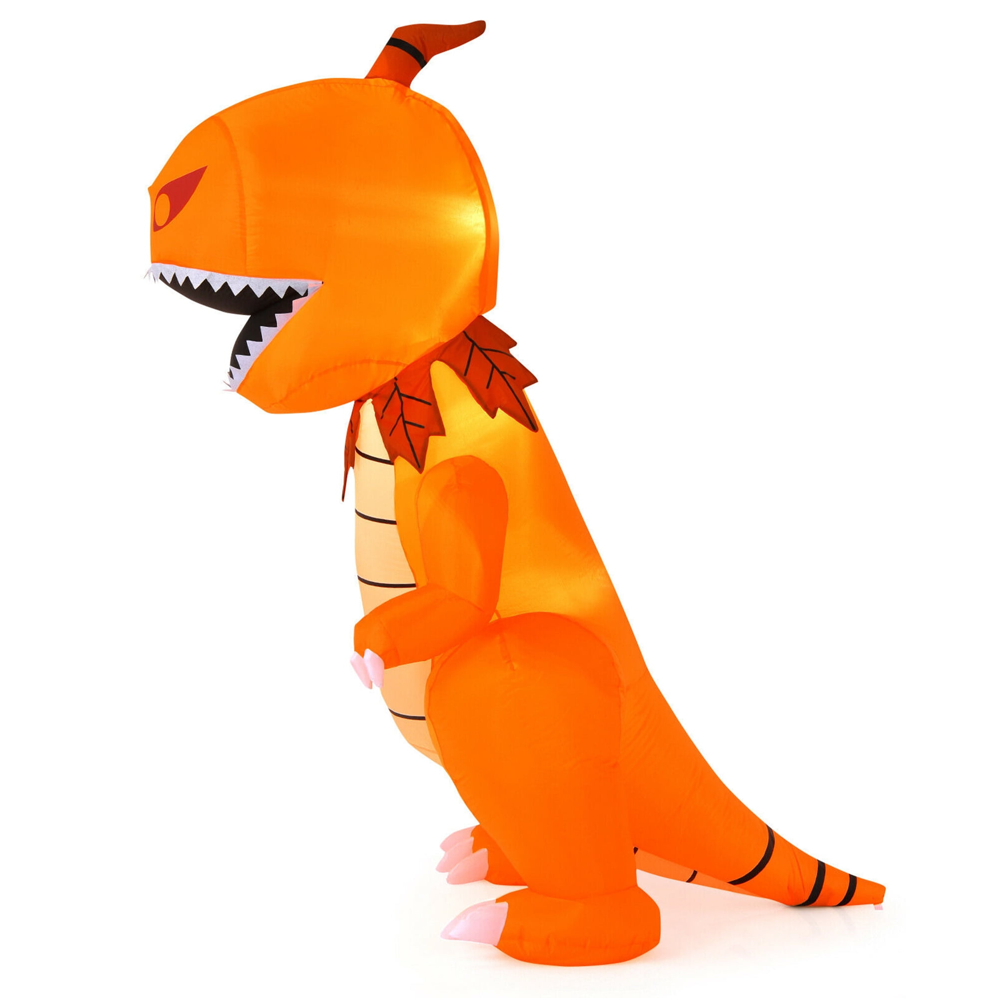Gymax Pumpkin Dinosaur Halloween Yard Inflatable, with Built-in LED Lights 8'