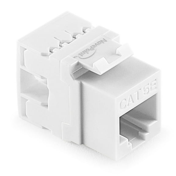 NavePoint 180 Degree Cat5e Keystone Jack, RJ45 Ethernet Connector, Type 110, White 25-Pack