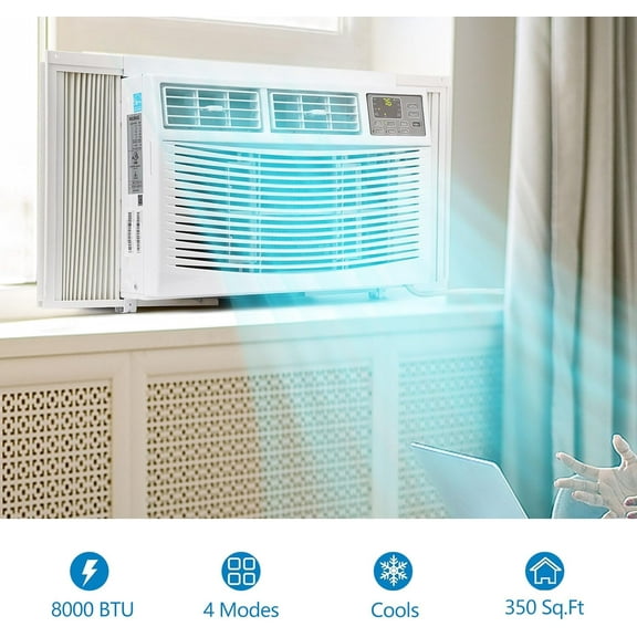 8000 BTU Window Air Conditioner, Cools Up to 350 Sq. Ft, 3 Cooling & Fan Speeds, Energy Efficient, Perfect for Bedroom, Living Room, or Home Office