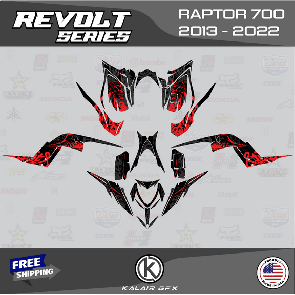 Kalair GFX Graphics Kit for Yamaha ATV RAPTOR 700 (2013-2022) Revolt Series