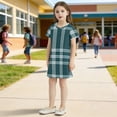 BZSMCE Short Sleeve dress Dress Casual Cotton Dresses-Dark Green Grid ...