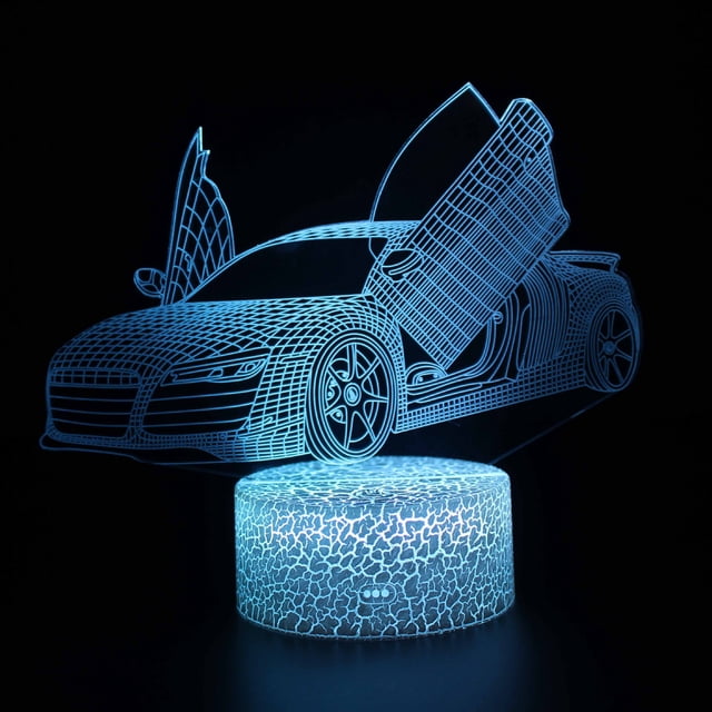 Luces nocturnas de coche 3D para niños, luces LED de ilusión con 16 colores y control remoto, regalo de cumpleaños