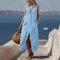 thumbnail image 5 of Guieoi Summer Dresses for Women under $10 Plus Size V-Neck Solid-Color Casual Sleeveless Long Dress with Pockets Blue S, 5 of 7