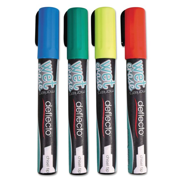 Deflecto SMA510V4 Marqueur Effaçable à l'Eau, Biseau, Assorti, 4/paquet