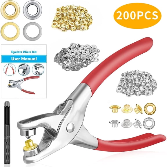 200Pcs Grommet Eyelet Pliers Kit, 1/4 Inch 6mm Grommet Tool Kit