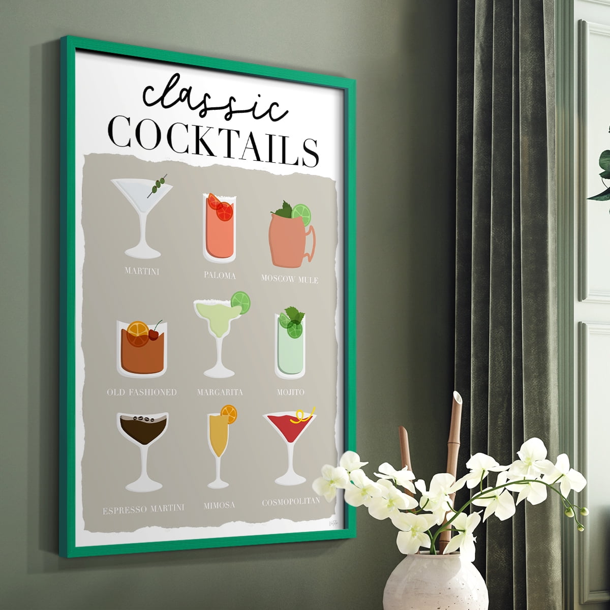 Classic Cocktails in Paper Solid Wood 8 x 10 Framed Print