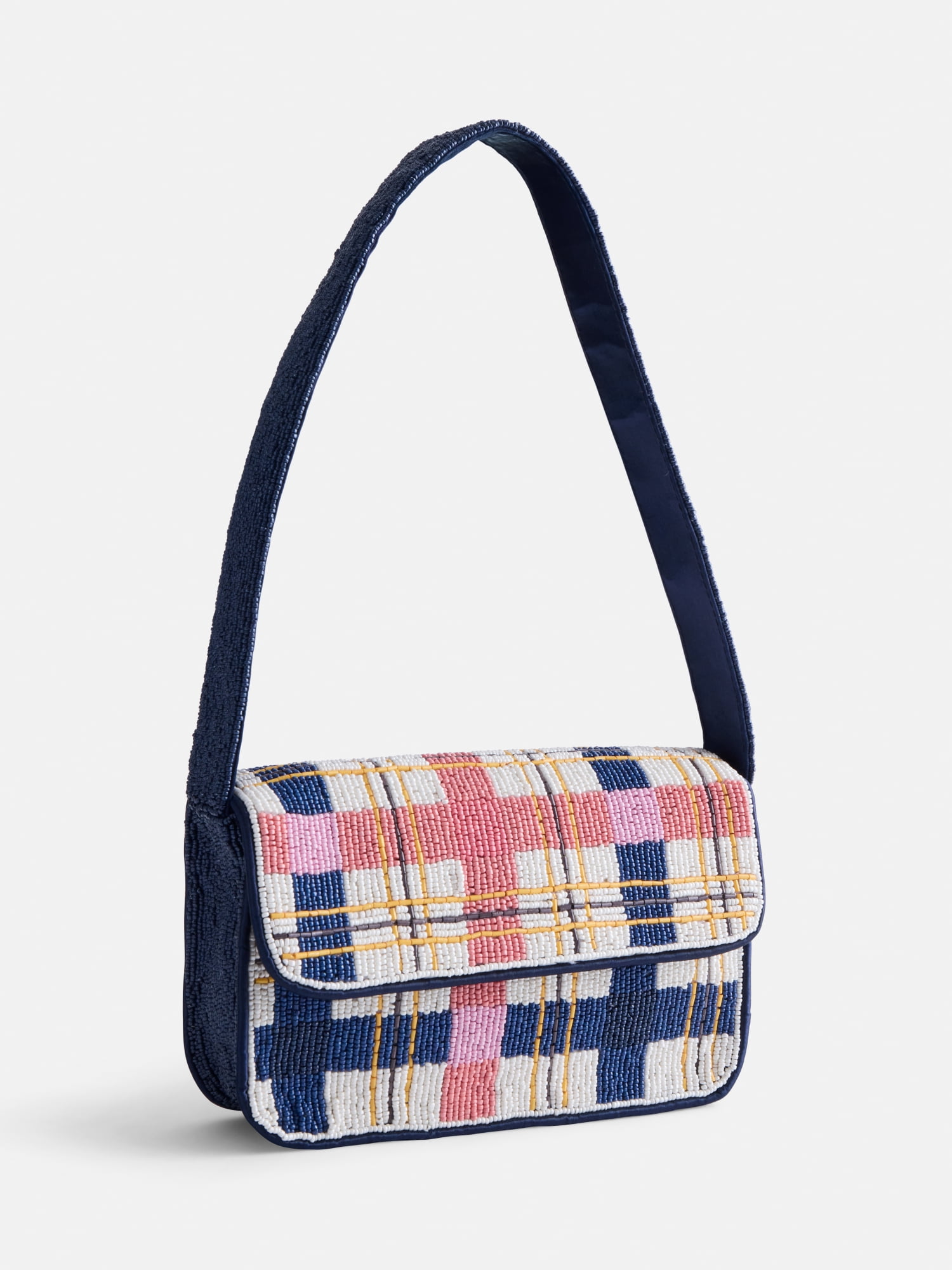 Free Assembly Women's Beaded Plaid Shoulder Bag, Multi