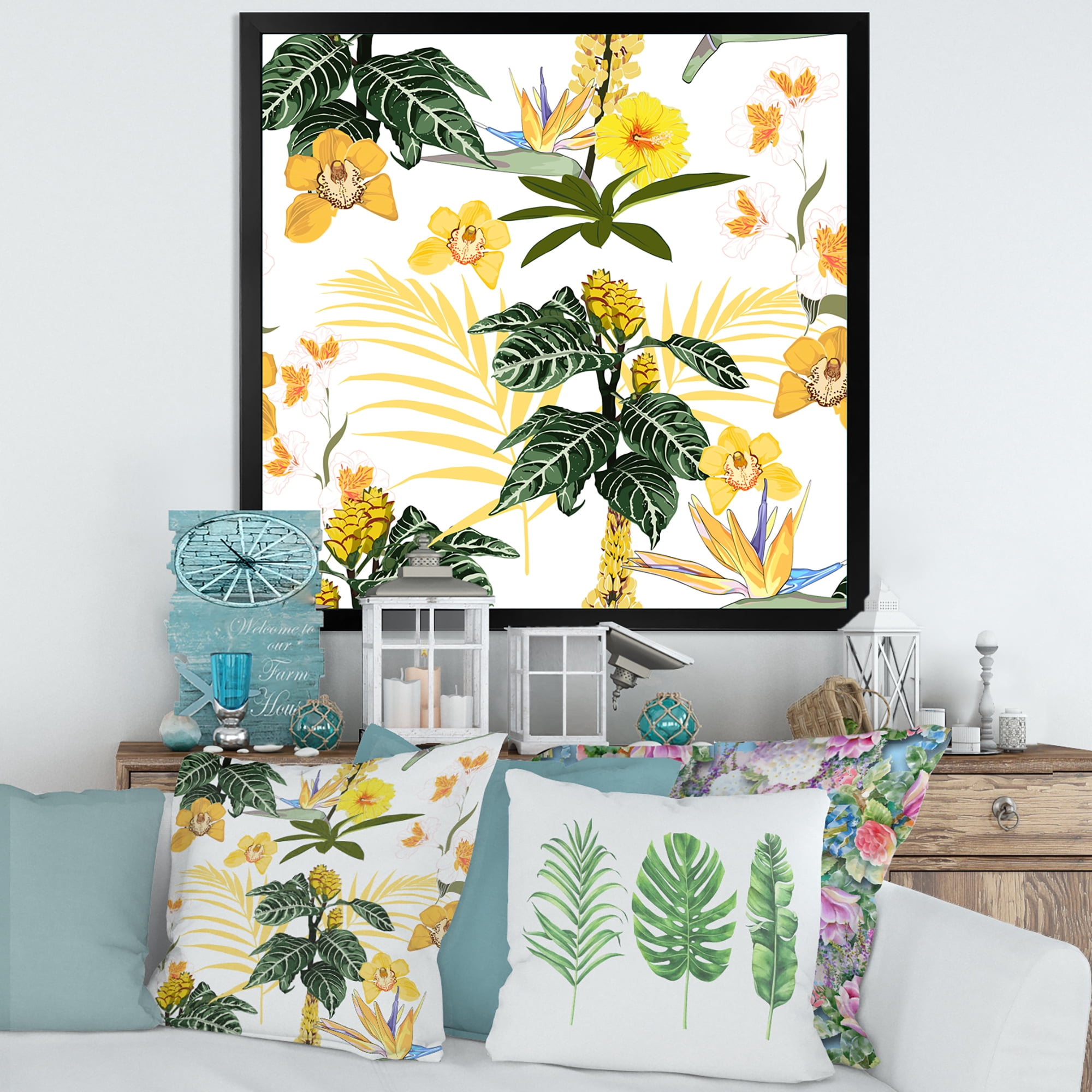 Designart 'Pattern Of Beautiful Yellow Flowers ' Modern Framed Art Print