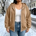 thumbnail image 2 of Axdhxbd Full Zip Hoodie for Women Plus Size Winter Long Sleeve Drawstring Hoodies Sweatshirts Loose Casual Solid Color Sweatshirt Jacket with Pockets Khaki L-5XL, 2 of 9