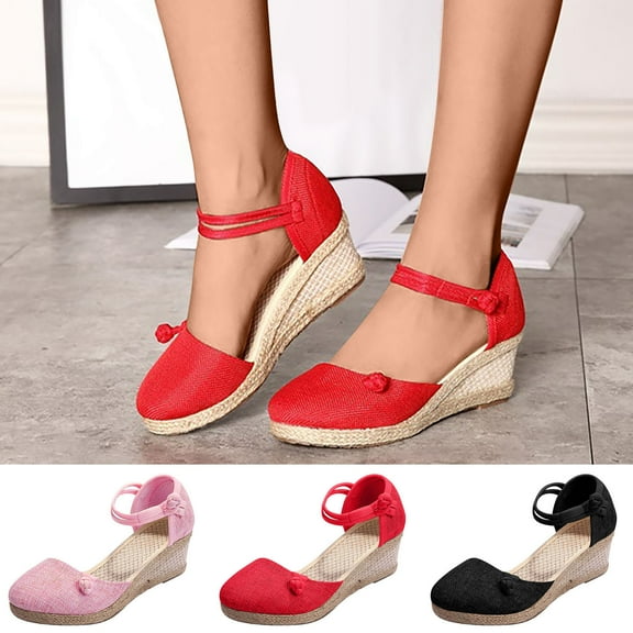 Jacenvly 2024 New Summer Ladies Shoes Platform Wedge Heel Closed Toe Sandals Casual Women's Sandals Black Sandals for Women Clearance