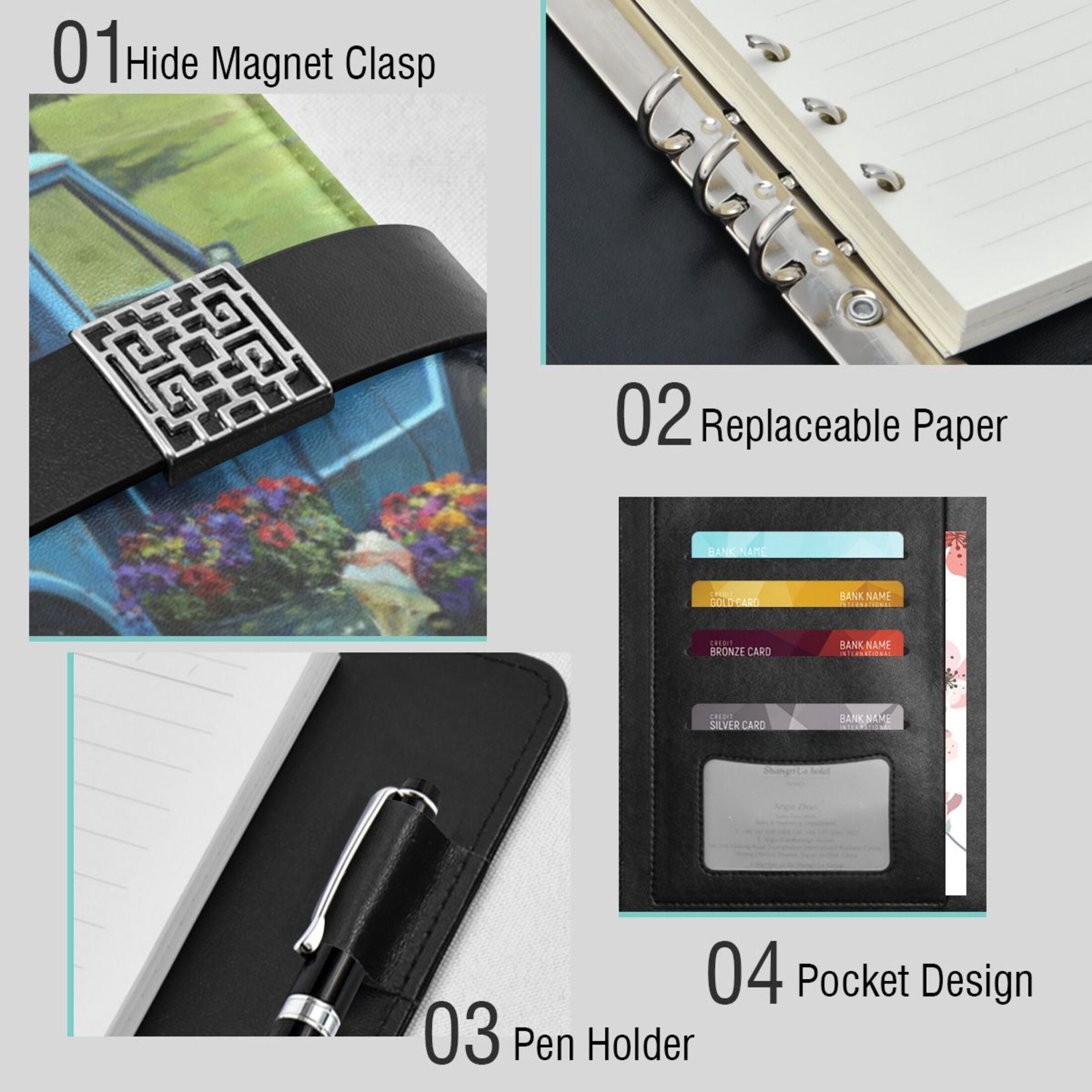 Leather Planner Leather Notebook Notebook Journal Binder Design Pen Pocket Design Convenient for Storage Blue Truck Full